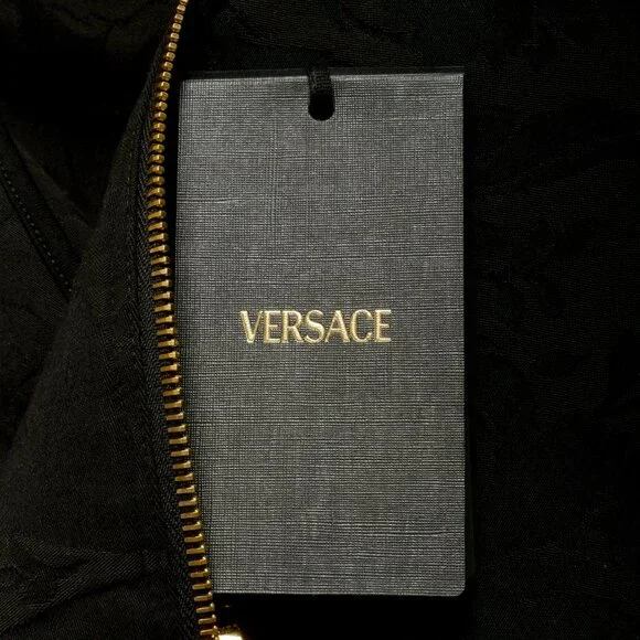 Versace Men's Black Hooded Full Zip Barocco Jacquard Light Jacket US M IT 50